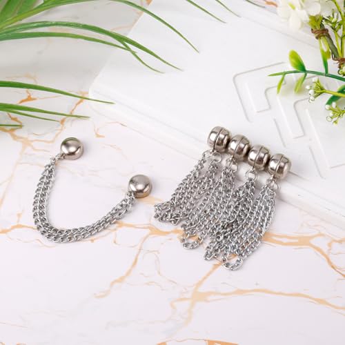 8pcs Multi-Function Magnetic Clothing Clips, Magnetic Button Clips with Chain Widely Used Magnet Clothing Pins Pant Waist Tightener Clip for Shirt Skirt Pants Dress(Silver) - color: Silver