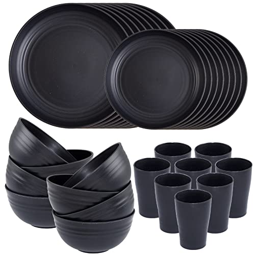 Supernal 32-Piece Black Wheat Straw Dinnerware Sets, Unbreakable Dish Sets - color: Black, size: 32pcs