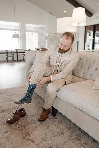 Men's – Christian Crew Socks for Men with Scripture | Moisture-Wicking | Easter Gift Idea - color: Blue and Gold Crosses