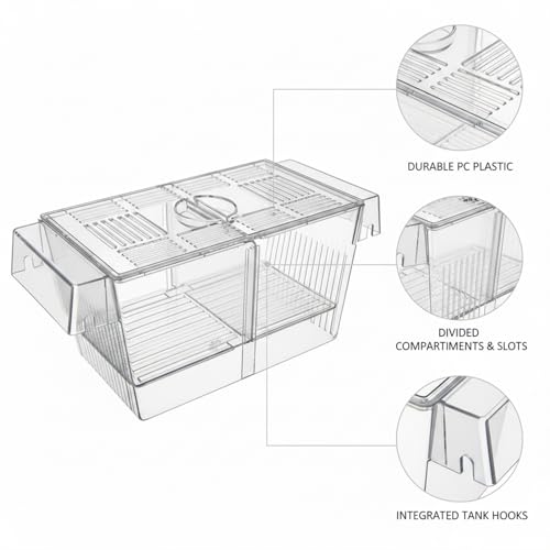 Aquarium Fish Isolation Box, Clear PC Plastic Separator Tank with Divided Compartments (1 PC)