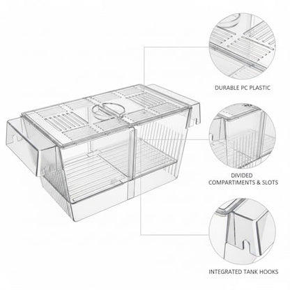 Aquarium Fish Isolation Box, Clear PC Plastic Separator Tank with Divided Compartments (1 PC)