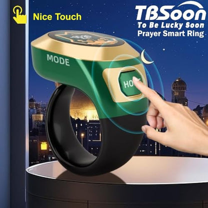 Color Screen Tasbih Smart Ring,Tasbeeh Counters,Prayer Smart Ring,Replaceable Pictures,Electronic Rosary,Forgiveness ring,Large Battery,Large Screen Display,Eid al-Fitr Eid al-Adha Ramadan Gift - color: Green