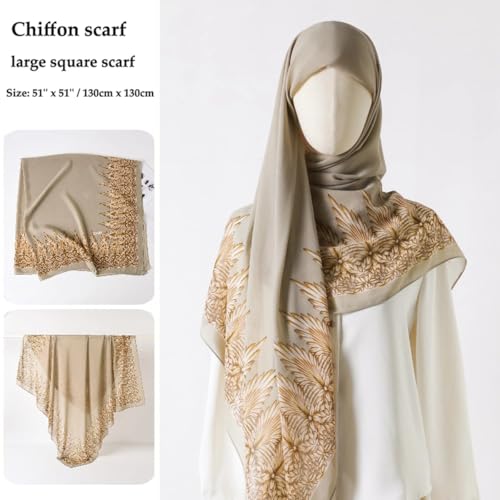 K-Elewon Large Square Scarf 51" Headscarf Chiffon Fashion Scarves Turbans Hair Wrapping Scarfs - color: B-beigi Grey