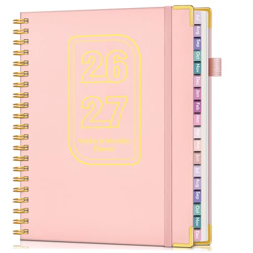 Academic Planner 2026-2027, 18 Months Weekly and Monthly Hardcover Planner, July 2026 - December 2027, 8.5" x 11" A4 Large Daily Calendar Planner Book with Tabs, Spiral College School Agenda Organizer for Student Teacher, Pink - color: Pink, size: A4 (Jul