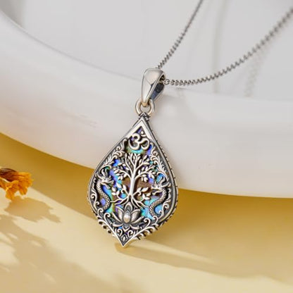 PROESS 925 Sterling Silver Hamsa/Allah Necklace Evil Eye Amulet Jewelry Gifts for Men Women - style: tree of life OM