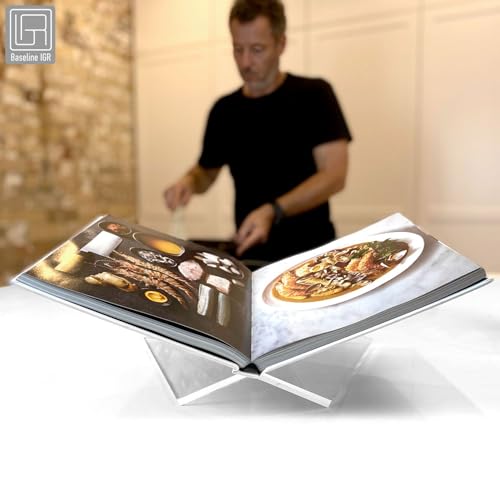 Medium Clear Acrylic Book Stand, 8.7” x 6.3” x 3.6”, Acrylic Book Holder, Open Bookstand for Display and Reading Cookbooks, Art Books, Bibles, Magazines - Home and Office - color: Clear, size: Medium