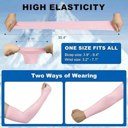 Cooling Arm Sleeves with Thumb Hole for Men & Women, UV Sun Protection Compression Sleeves for Outdoor - color: Light Pink