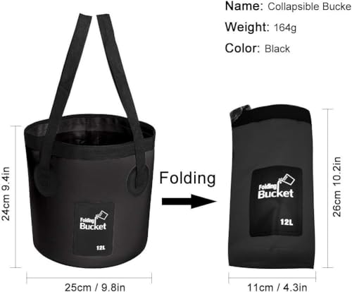 Collapsible Bucket with Handle, Multifunctional Foldable Water Container for Camping, Hiking, Traveling, Fishing, Washing, Gardening, Waterproof, Durable, Lightweight, Black - color: Sfvblack