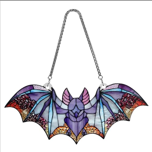 Halloween Bat Rearview Mirror Hanging Ornament, Gothic Bat Acrylic Suncatcher Car Mirror Charm, Stained Glass Style Bat Decoration for Car, Window, Home Halloween Decor Gift (bat-2) - color: Bat-2