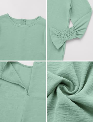IDOPIP Muslim Dress for Girls Islamic Prayer Abaya Smocked Long Sleeve Kaftan Robe Dresses with Hijab Ramadan Dubai Outfits - color: Green, size: 3-4 Years