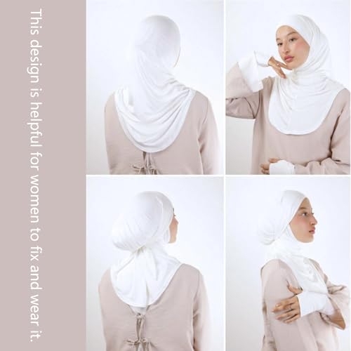 Hijab Undercaps Slouchy Beanies Cap with Tie Non-Slip Caps Under Scarf for Women - color: White