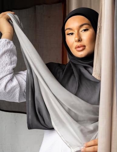Txmout Ombre Modal Hijab Scarf for Women Muslim, Soft Lightweight Headscarf - color: Black - Grey