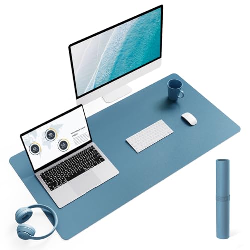 YSAGi Non-Slip Leather Desk Pad L Size, Waterproof Laptop Computer Desk Keyboard Mat, Table Protector Blotter Mat, Large Mouse Pad for Office/Work/Home/Decor(Blue, 35.4" x 17") - color: Blue, size: 35.4" x 17"