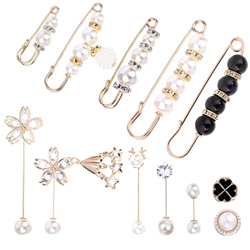 12 Pieces Pearl Scarf Brooch Pin Assorted Muslim Scarf Hijab Clips Small Brooch Set Metal Clips for Headscarf Shawl Muslim Women Scarves Hijab Safety Shawl Brooch Pins for Women Men