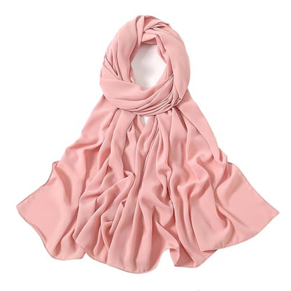 Heavy Not Easily See Through Long Chiffon Hijab Scarf for Women, Amazing Smooth Muslim Head Scarves - color: Blush Pink