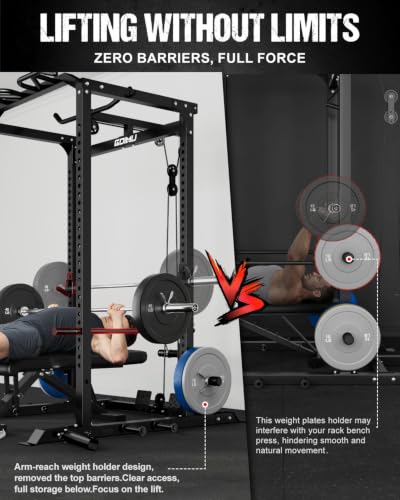 C1-V4 Power Cage, 2000LBS Squat Rack with LAT Pulldown, Multi-Function Weight Cage Strength Training Machine, Workout Cage with More Attachments for Home Gym Garage - style: BK Power Cage C1-V4