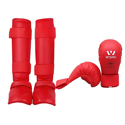 WESING Karate shin and Instep Guard Karate Gloves Approved by WKF - color: red, size: Large