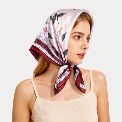 27" Head Scarf Like Satin Silk for Women,Hair Scarves Bandana,Headband Silk Feeling for Hair Wrap - color: Flowers-3