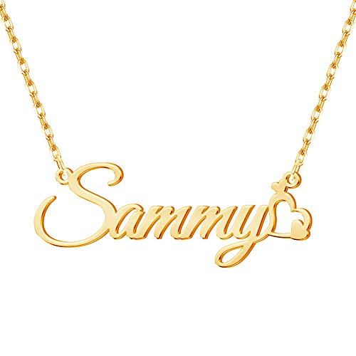 Custom Name Necklace Personalized, 18K Gold Plated Customized Nameplate Necklace Dainty Jewelry Gift for Women, Bridesmaid - color: Name Necklace with Heart