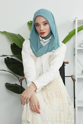 Aisha's Design Pre-tied Cotton-Chiffon Scarf for Women Practical Veil Instant Scarf Hijab Stylish Design - color: Almond Green