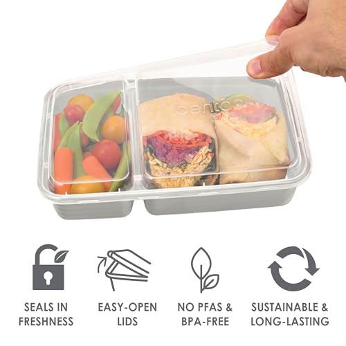 Bentgo Prep 60-Piece Meal Prep Kit - Reusable PFAS & BPA-Free Food Containers, 1-Compartment, 2-Compartment, & 3-Compartments - Microwave, Freezer, & Dishwasher Safe (White Stone) - color: White Stone