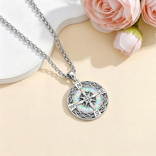 Graduation Gifts for Women 925 Sterling Silver Compass/Graduation/Vet/Cross/Stethoscope Necklace for Women - color: Compass-White Opal