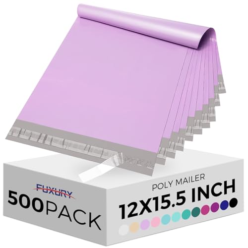 Fuxury 12 x 15.5" Poly Mailers 500Pcs,Bulk Shipping Bags For Clothing | Strong Adhesive Packaging Mailers Poly Bag,Waterproof Self Seal Mailing Envelopes For Books Clothes,Light Purple - color: Light Purple, size: 12x15.5" 500pcs