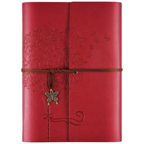 OMEYA Leather Journal Notebook, Refillable Writing Journal Diary Planner for Women Girls (Red, A5-9.3''×6.3'') - color: Red, size: A5-9.3''×6.3''
