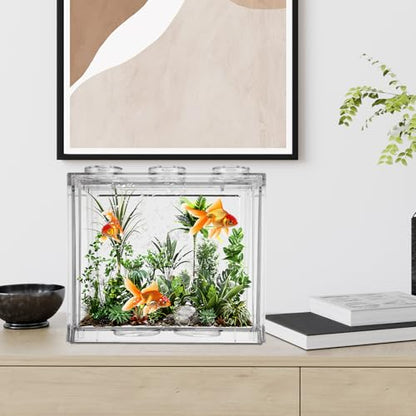 QTLCOHD 4 Pack Small Betta Fish Tank, 0.6 Gallon Mini Aquarium Tank | Clear Stackable Fish Bowl, Acrylic Tiny Cube Tank for Beta Fish Sea Monkeys Shrimp Snails