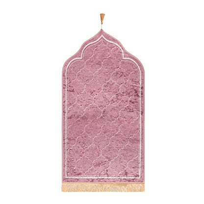 QQXXMuslim Prayer Blanket,Thick Soft Velvet Turkish Design,Luxury Prayer mat Rug for Men and Women,Portable Travel Prayer mat,Simple Pocket Prayer Rug,Great Islamic Ramadan Gift (Pink), Pink - color: Pink