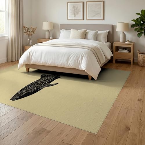 6'x9' Washable Graphic Fish Area Rug, Black Foldable Non-Slip Large Carpet Foldable Easy Care Carpet for Queen Size Bedroom, Under Bed, Master Bedroom | Ref:2067250 - color: Beige/Pattern 1, size: 6' x 9' (Rectangular)