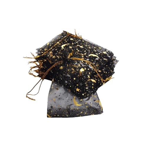 TYPAILYX 60 Pieces Moon Star Organza Jewelry Candy Bags, 3x4inch Black Little Mesh Candy Gift Bags, Organza Favor Gift Pouches with Drawstrings for Weddings Parties and Valentine's Day - color: Black