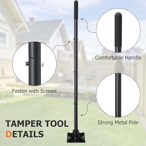 Heavy Duty Tamper Tool, 59 Inch Manual Soil Compactor Hand Tamper with Solid Flat Base Lawn Leveling Tool with Comfortable Handle for Yard Patio Driveway Garden Dirt Sand Gravel Soil ﻿