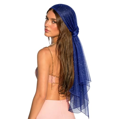 Sequin Scarf for Women Lightweight Mesh Shawl Wrap Bandana Hijab Headscarf for Summer Evening Dress - color: Royalblue