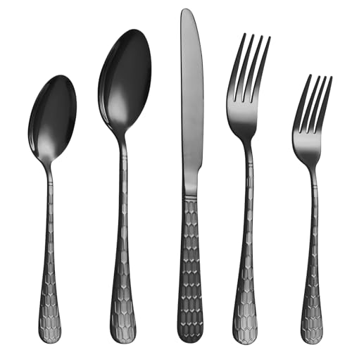 Silverware Set,20-Piece Stainless Steel Flatware Set for 4 - style: 20pcs Round Hammered