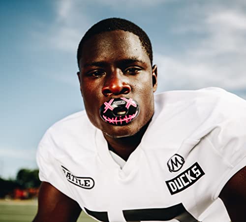 Battle Sports Oxygen Football Mouthguard | Maximum protection with a safe secure comfortable fit, Built-in airflow channels for easy breathing, No boiling required - color: Black/Neon