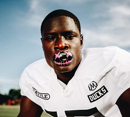 Battle Sports Oxygen Football Mouthguard | Maximum protection with a safe secure comfortable fit, Built-in airflow channels for easy breathing, No boiling required - color: Black/Neon