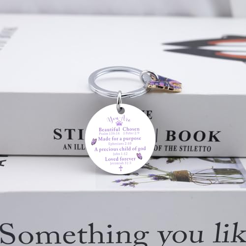 OEHEDOU Purple Gifts Butterfly Gifts For Women Bible Verse Keychain Gifts Christian Gifts For Women Religious Gift For Women Inspirational Item Purple Keychains Inspirational Gift For Women