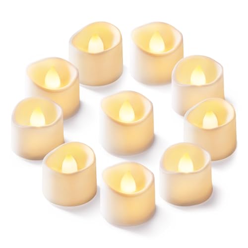 Homemory 12Pcs Flickering Flameless Candle Battery Operated, 200+Hours Fake Electric LED Tea Lights for Votive, Centerpiece Table Decorations, Wedding, Aniversary, Halloween, Christmas - color: Warm White Glow – White Body, size: Pack of 12