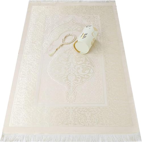 VHD Muslim Prayer Rug Set, Janamaz Salah Set, Islamic Tasbih Mat Set (White) - color: White