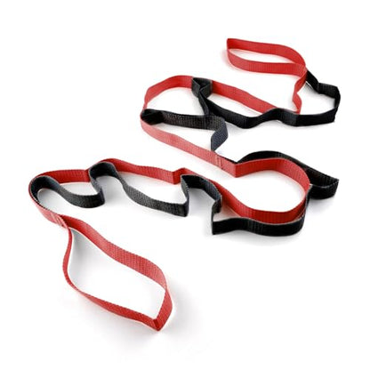 10 Loop Yoga Stretching Strap for Physical Therapy - Non-Elastic Exercise Band for Pilates, Yoga, Stretching for Women & Men - color: Red+Black