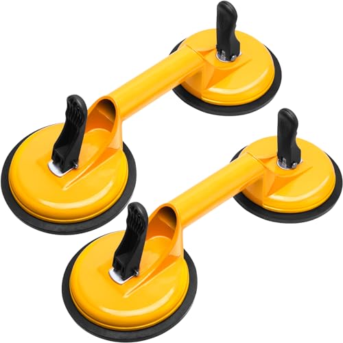 Heavy Duty Glass Suction Cups Handle- Aluminum Vacuum Handle Glass & Tile Lifter - Ergonomic, Reliable Suction for Lifting Large Glass, Tile, Marble, Floor, Dent Puller (2 Pack Yellow) - color: Yellow