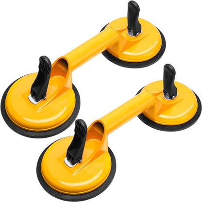 Heavy Duty Glass Suction Cups Handle- Aluminum Vacuum Handle Glass & Tile Lifter - Ergonomic, Reliable Suction for Lifting Large Glass, Tile, Marble, Floor, Dent Puller (2 Pack Yellow) - color: Yellow