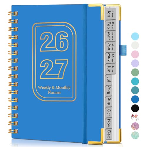 Planner 2026-2027, 18 Months Weekly and Monthly Hardcover Planner, January 2026 - June 2027, 5.75" x 8.38" A5 Daily Calendar Planner Book with Tabs, Spiral Yearly Agenda Organizer Notebook for School Work Home, Navy - color: Navy, size: A5 (Jan 2026 - Jun