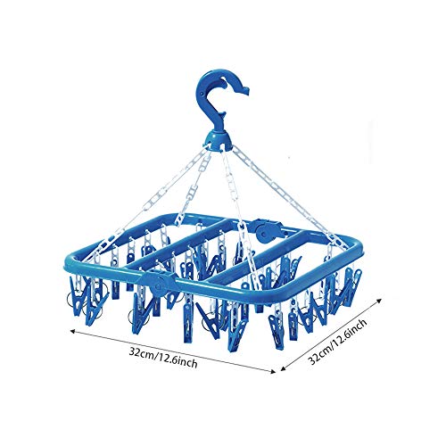 SteelFever Clothes Drying Hanger with 32 Clips, Foldable Hanging Drying Rack for Clothes Underwear Socks (Blue) - color: Blue