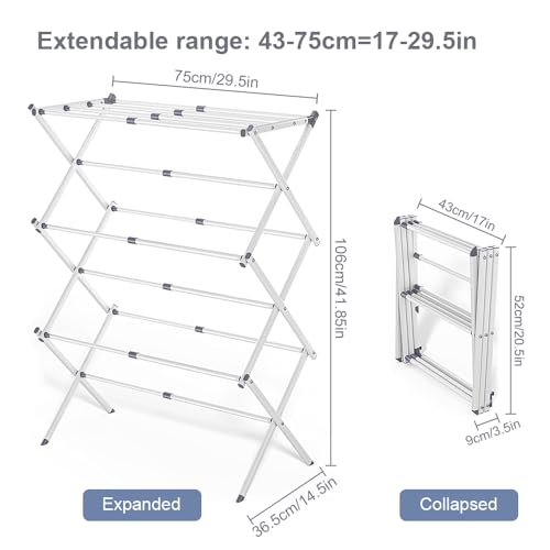 Foldable Clothes Drying Rack 41"x29"x14" - White | Portable Extendable Laundry Drying Rack for Indoor Air Drying Clothing with 4 Hangers - size: 3-Tier