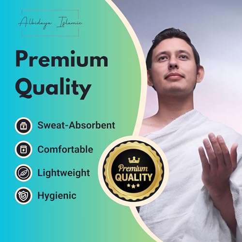 Bamboo Ihram for Umrah Men (43x86 Inch), Ihram for Hajj, Umrah Clothes, Comfortable Ehram, Hygienic Natural Ahram, Set of 2 Sweat Absorbent Towels, Clothes for Muslim