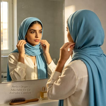Jersey Hijab Scarf for Women,Lightweight Muslim Turban Head Scarf Modal Feel Hijab Coverings for Prayer with Clip - color: Blue