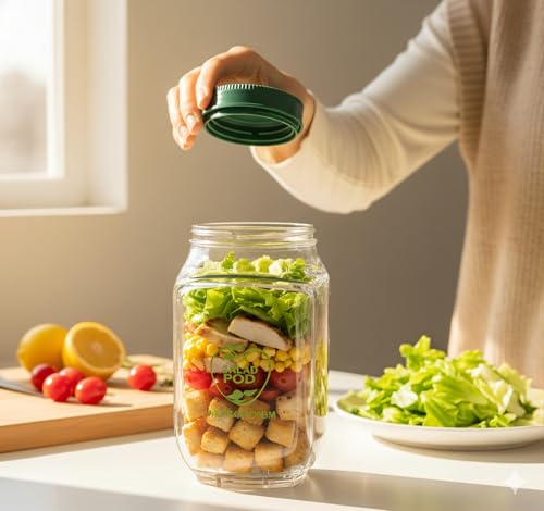 All-in-One Salad Pod Salad Jar with Dressing Container for Fresh On-The-Go Meals at Office Gym or Outdoors