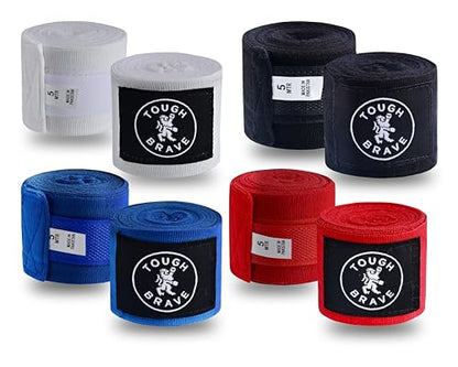 Boxing Hand Wraps 4-Pack for Men & Women | 196" (5m) Elastic Hand Wraps for Boxing, MMA & Muay Thai | Wrist Protection, Knuckle Support, Breathable Cotton